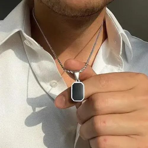 Black Square Pendant Necklace