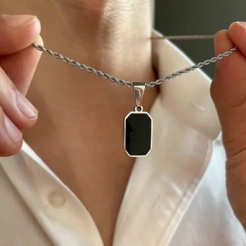 Black Square Pendant Necklace
