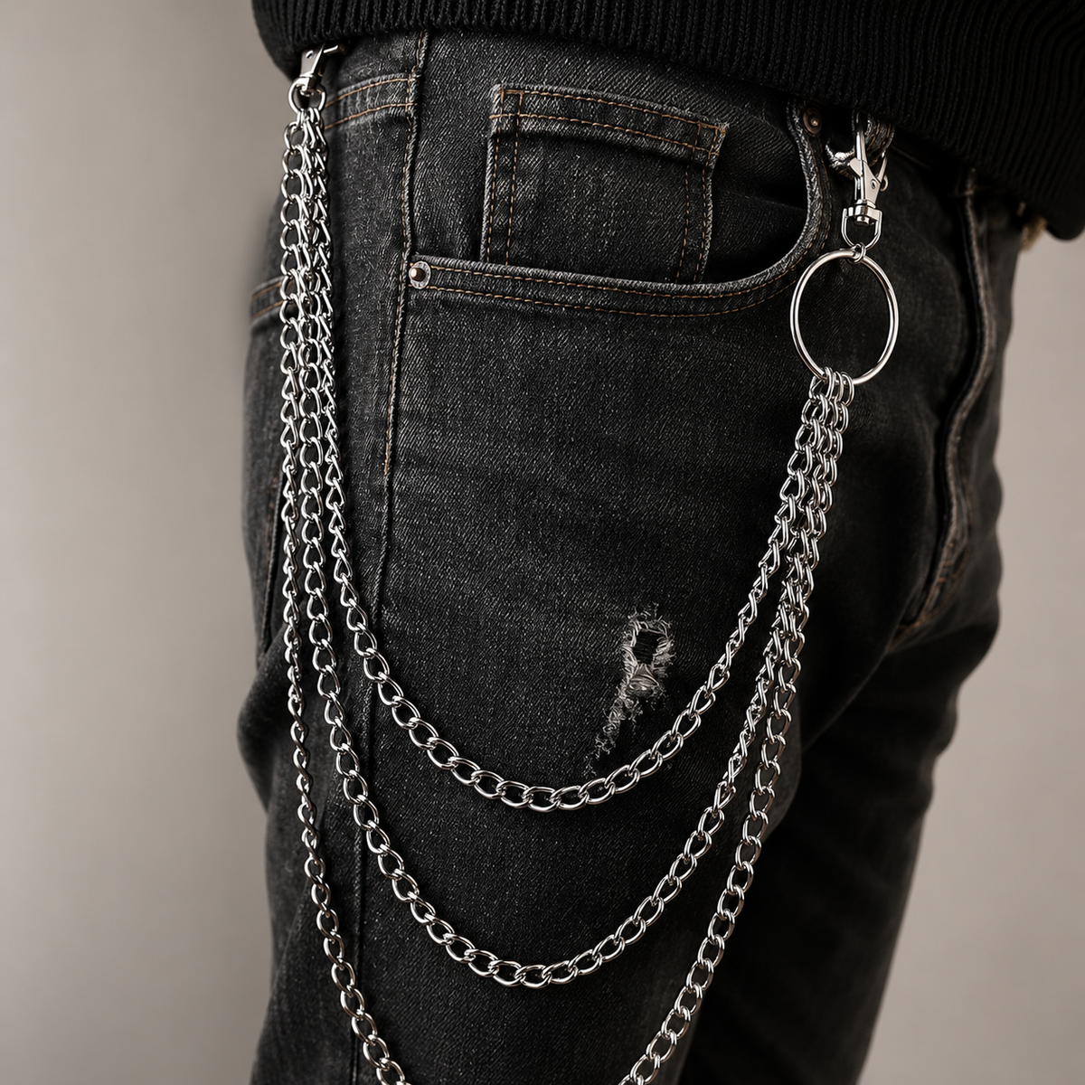 3 Layer Jeans Biker Chain