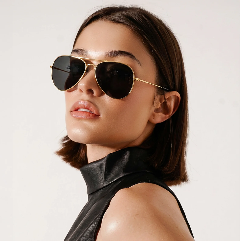 Golden Black Aviator Sunglasses