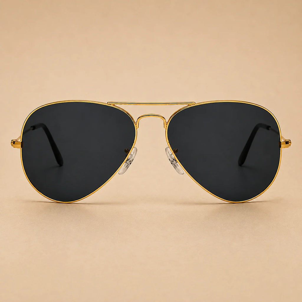 Golden Black Aviator Sunglasses