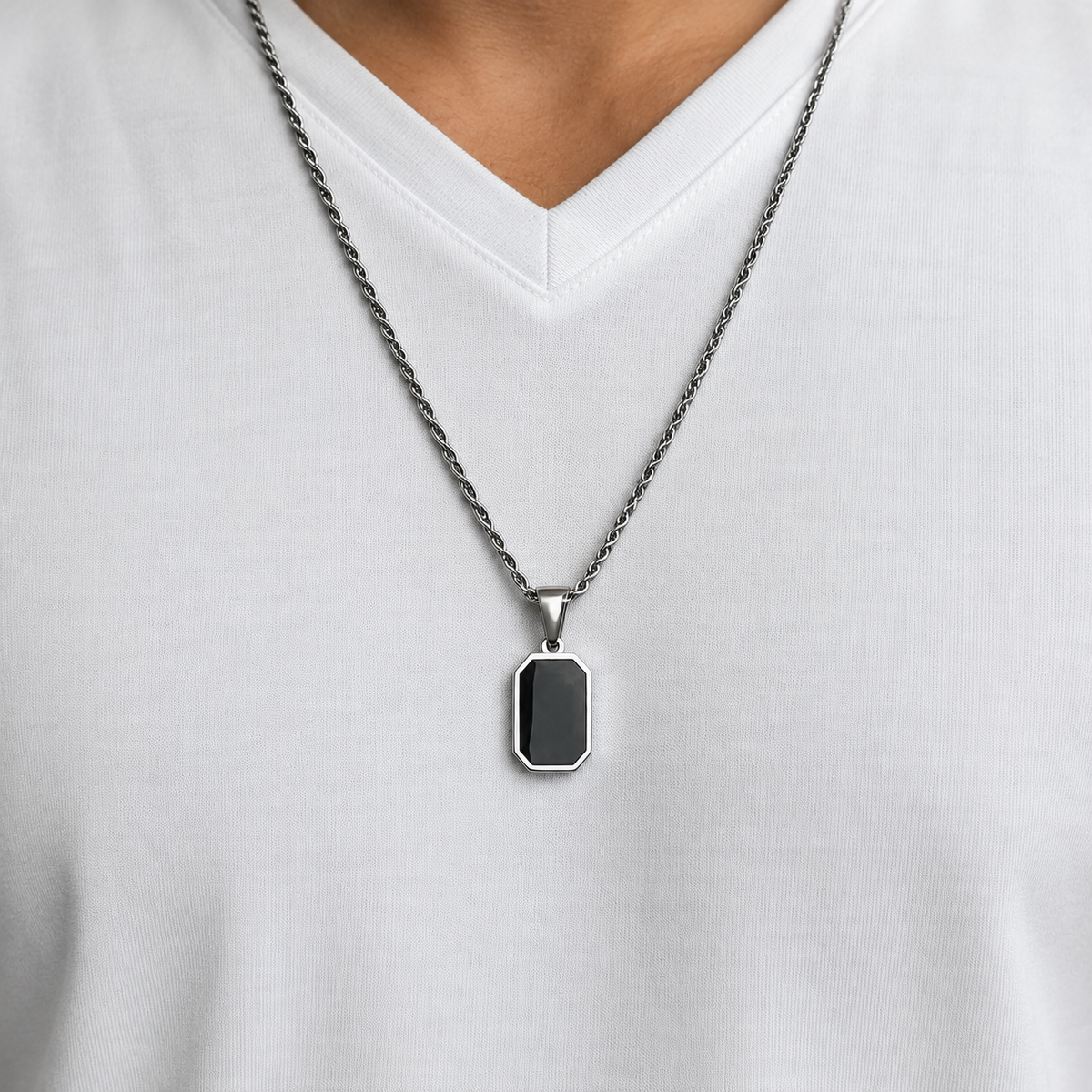 Black Square Pendant Necklace