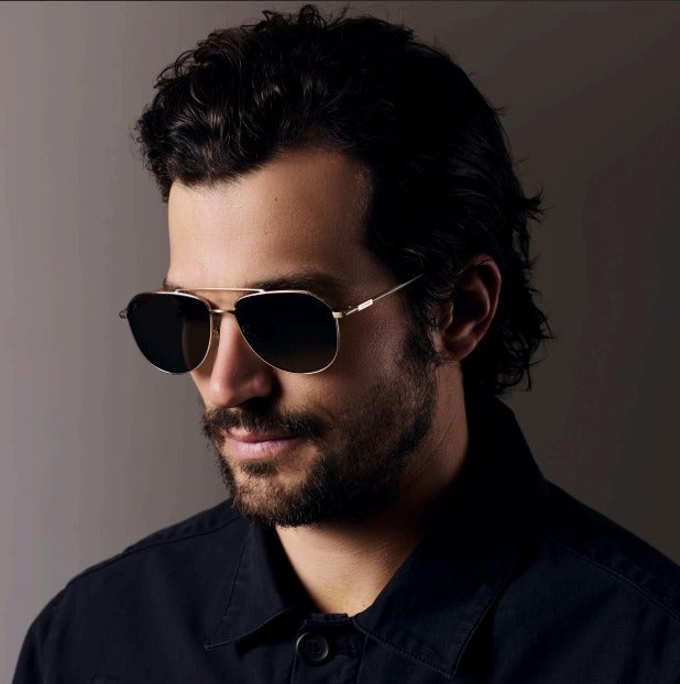 Golden Black Aviator Sunglasses